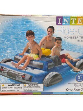 Intex Monster Truck Inflatable Ride-On Pool Float For Ages 3+ 75"x57" Durable Vi